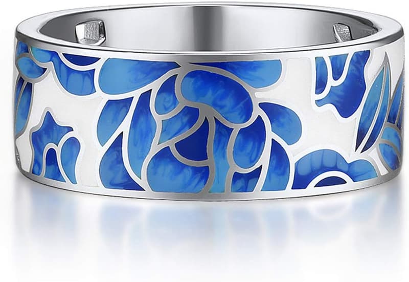 925 Sterling Silver Enamel Flower Ring for Women