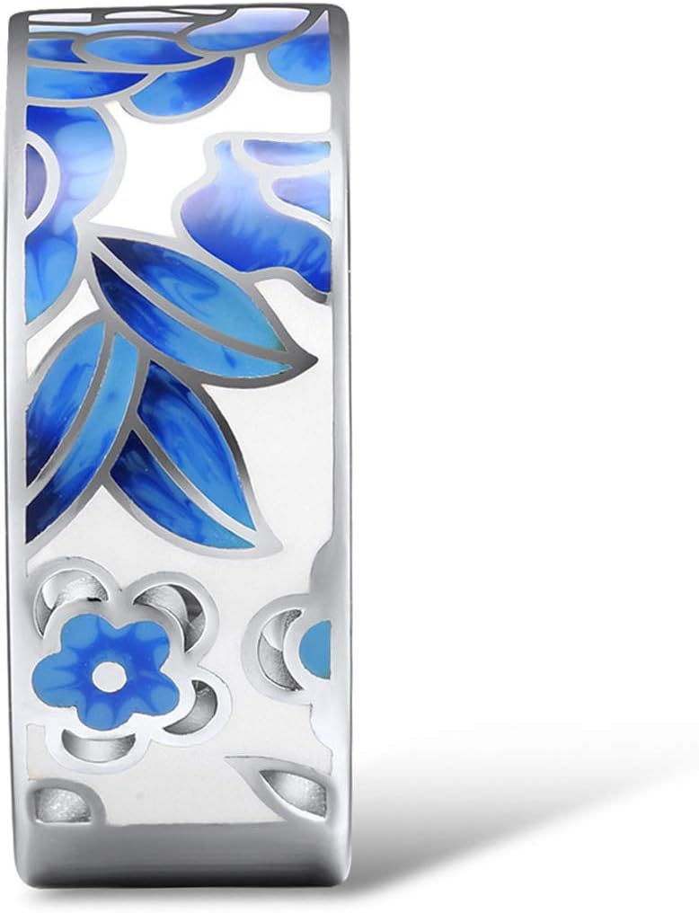 925 Sterling Silver Enamel Flower Ring for Women