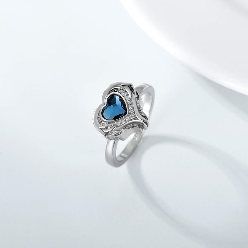 Memorial Angel Wings Heart Ring in 925 Sterling Silver
