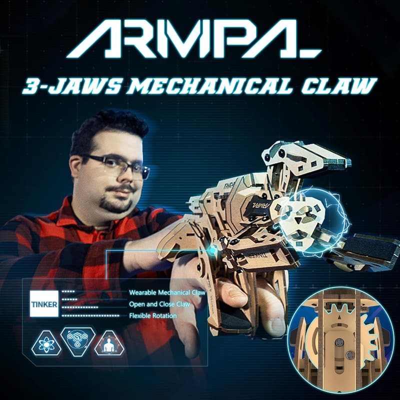 3D Wooden Claw Robot Arm Model Kit for Teens and Adults