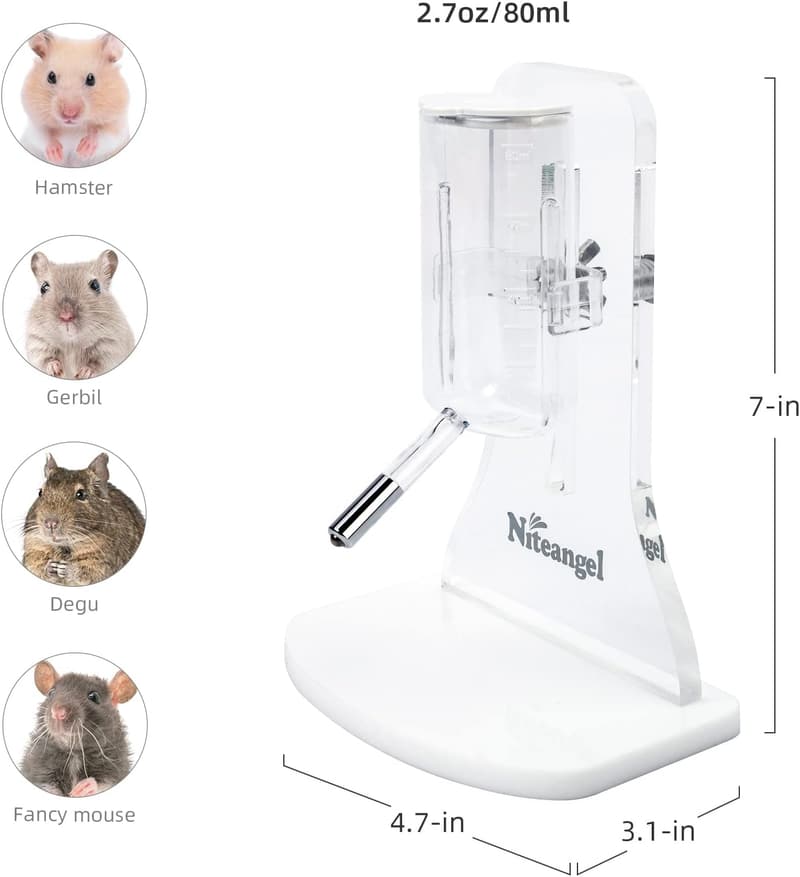 80ml No-Drip Hamster Water Bottle with Stand for Small Pets