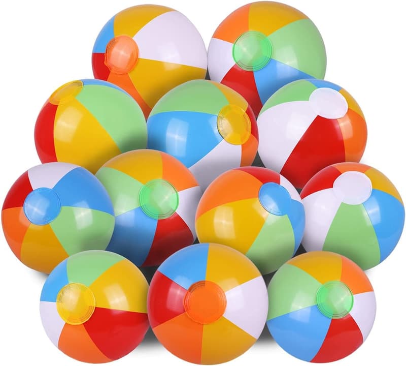 Inflatable Rainbow Beach Balls - Summer Pool Party Favors (12 Pack)