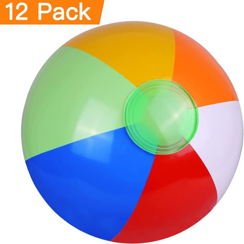 Inflatable Rainbow Beach Balls - Summer Pool Party Favors (12 Pack)