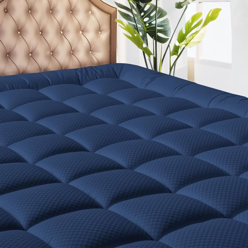 Cooling Quilted Mattress Pad - King Size, Navy Blue, Machine Washable