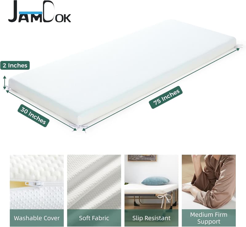 Portable 2-Inch Narrow Twin Foam Mattress Topper for Camping
