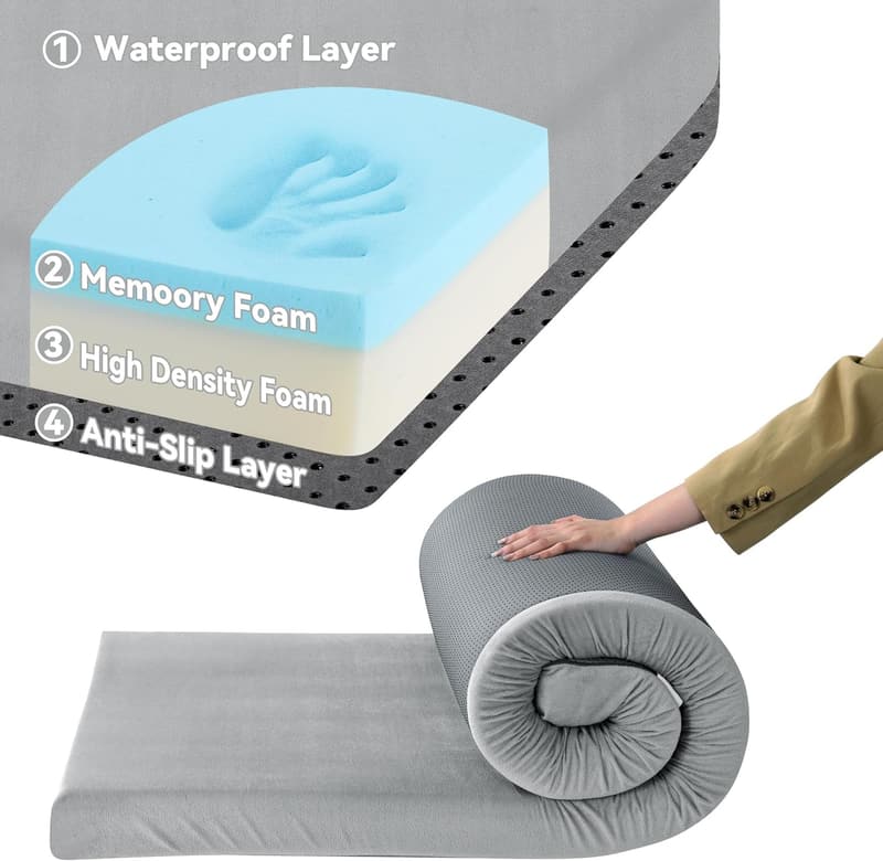 Portable 3-Inch Thick Memory Foam Camping Mattress Pad