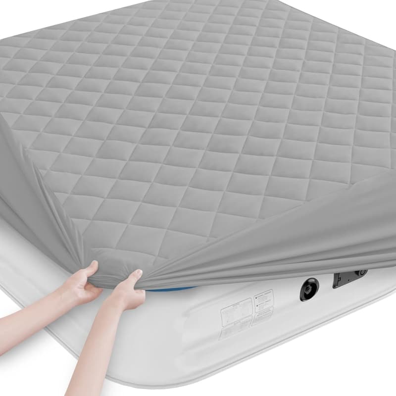 Soft Quilted Queen Mattress Pad with Deep Pocket, Grey