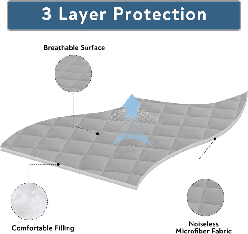 Soft Quilted Queen Mattress Pad with Deep Pocket, Grey