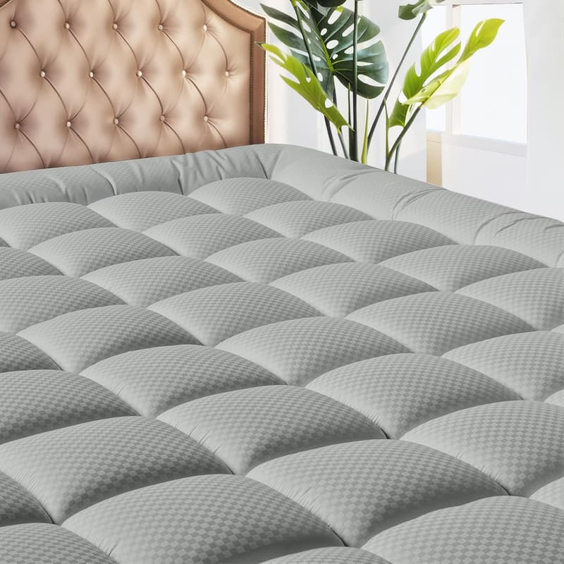 Cooling Quilted Twin Mattress Pad - Soft & Breathable, Light Grey