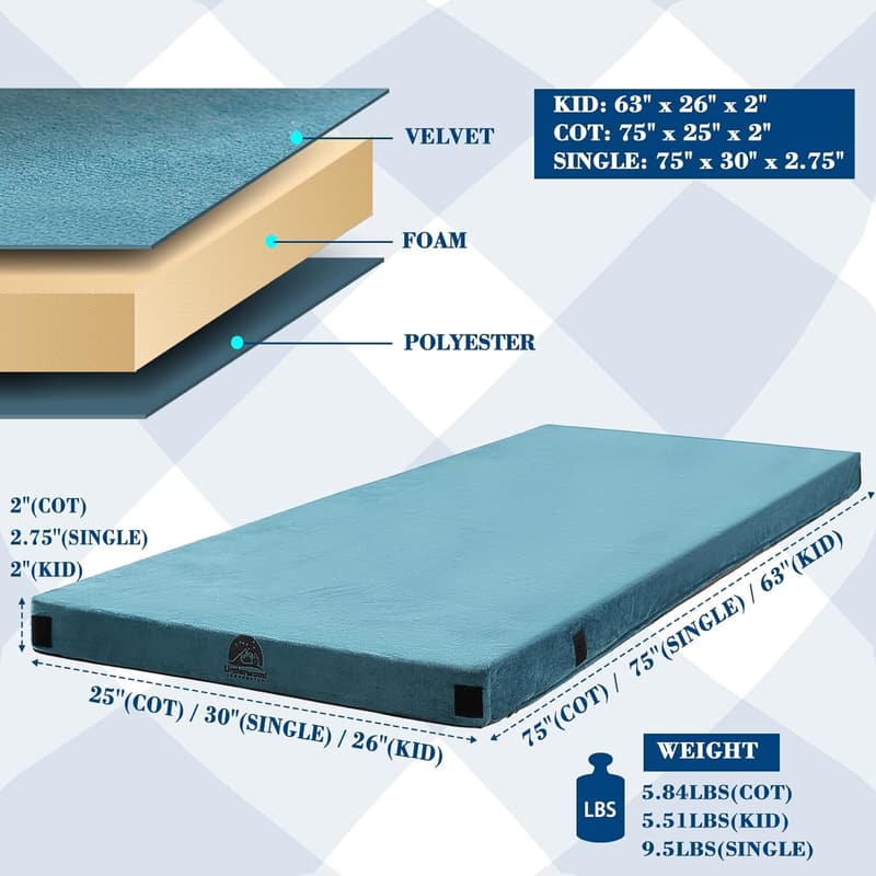 Portable Foam Camping Mattress with Cover for Kids & Adults
