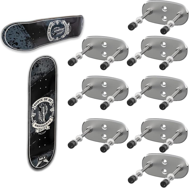 Skateboard Deck Wall Mount Display – Aluminum, 8 Pack, Silver