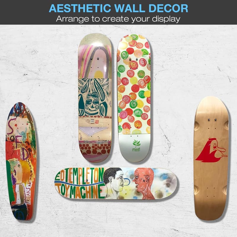 Skateboard Deck Wall Mount Display – Aluminum, 8 Pack, Silver