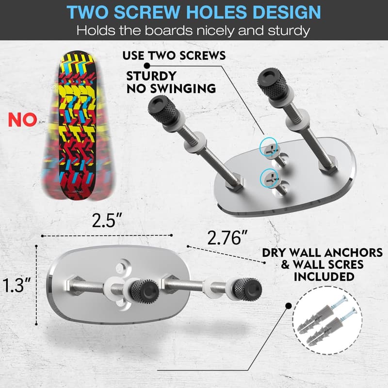 Skateboard Deck Wall Mount Display – Aluminum, 8 Pack, Silver