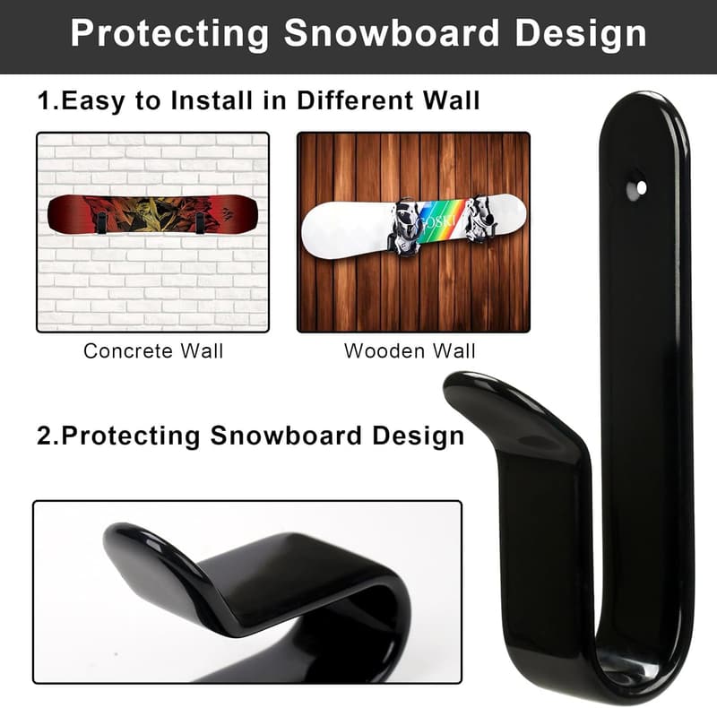Snowboard Wall Mount Clips for Room or Garage Display