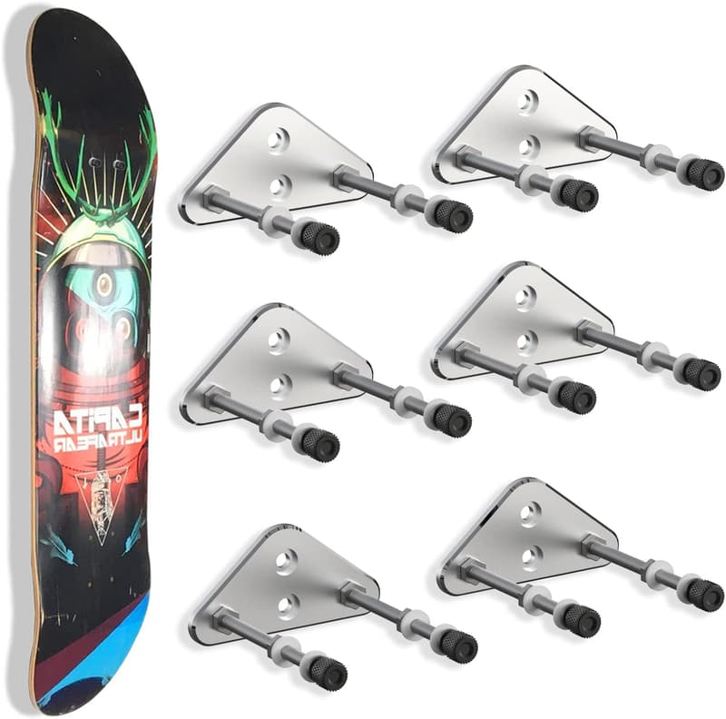 Skateboard Wall Mount Hanger - Aluminum, 6-Pack, Silver