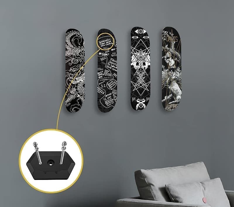 Skateboard Wall Mount Hanger for Deck Display and Storage