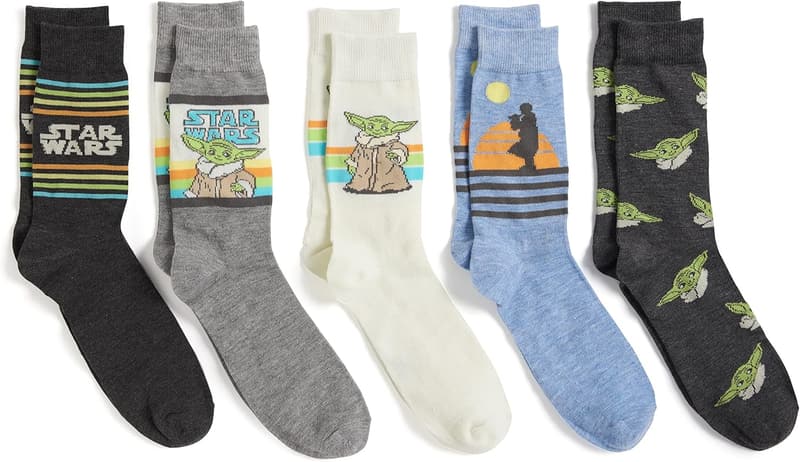 Mandalorian Men's Crew Socks 5-Pack - Grey Assorted, Size 10-13