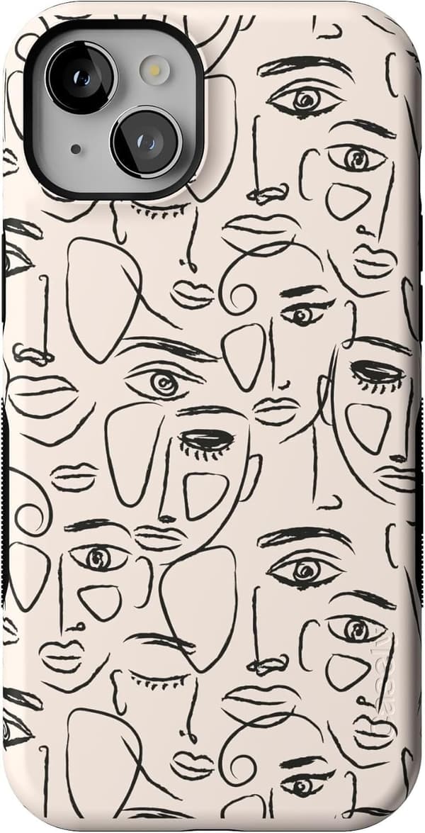 Bold Protective iPhone 15 Case | Minimal Face Art | MagSafe Compatible