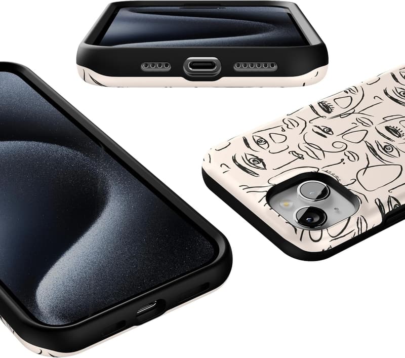 Bold Protective iPhone 15 Case | Minimal Face Art | MagSafe Compatible