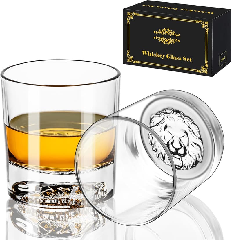 Father's Day: Lion Pattern Whiskey Glasses Set of 2, 10.6oz