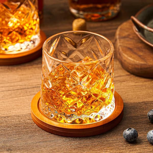 Christmas Gifts: 10oz Rotating Whiskey Glasses Set with Coasters