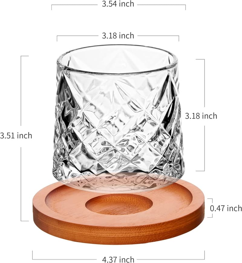 Christmas Gifts: 10oz Rotating Whiskey Glasses Set with Coasters