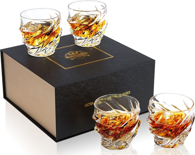 Father's Day Whiskey Glass Set - 9 Oz Crystal Bourbon, Set of 4