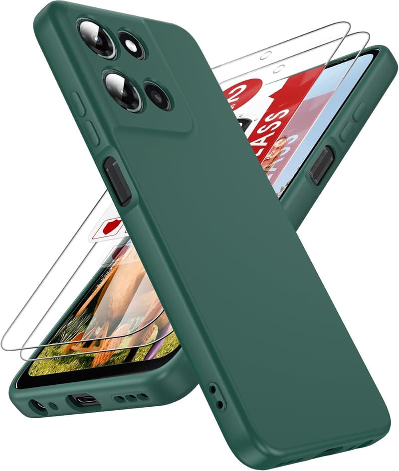 Moto G 2025 Phone Case & Screen Protector - Green Silicone 2 Pack