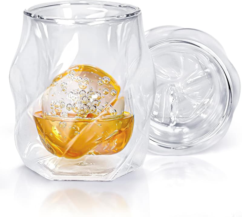 Whiskey Glass Set for Men – Hand Blown Double Wall Tumblers, 6oz