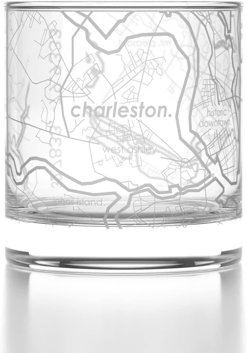 Engraved Charleston Map Old Fashioned Whiskey Glass - 11 oz