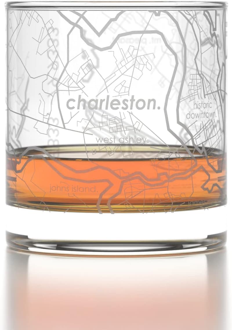 Engraved Charleston Map Old Fashioned Whiskey Glass - 11 oz