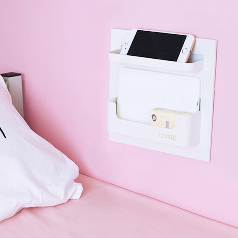 Wall-Mount Bedside Shelf Organizer for Glasses & Chargers