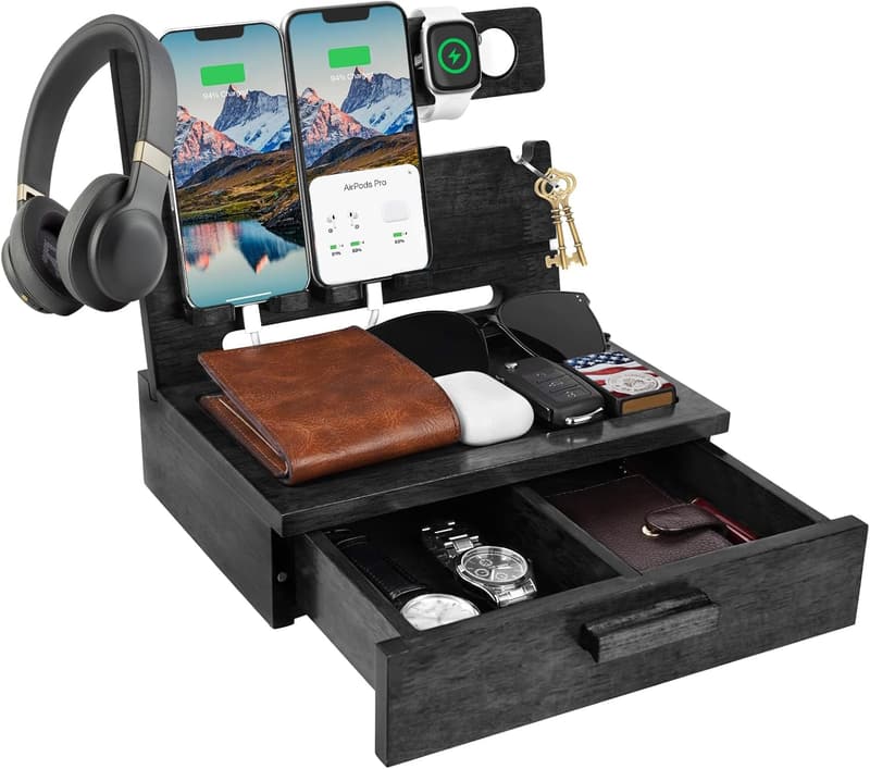 Wood Phone Docking Station Organizer for Dad on Father's Day