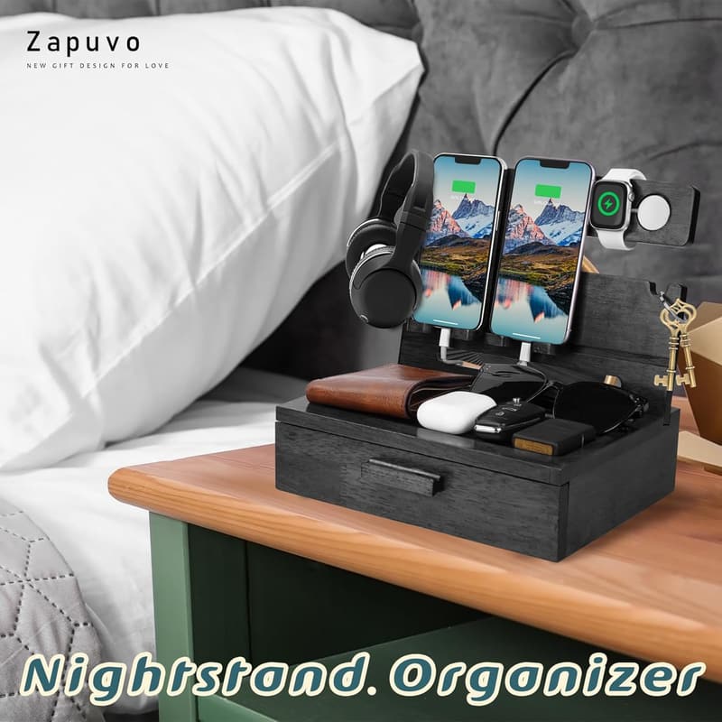 Wood Phone Docking Station Organizer for Dad on Father's Day