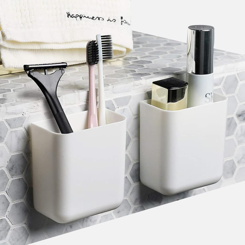 Wall-Mounted Makeup Organizer Storage Box - 2 Pcs, White
