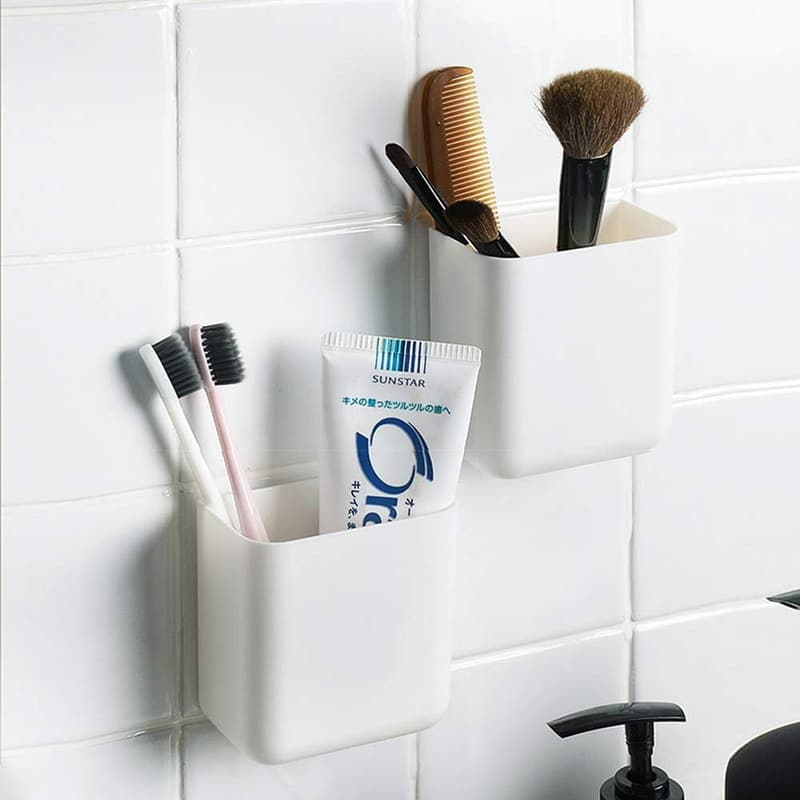 Wall-Mounted Makeup Organizer Storage Box - 2 Pcs, White