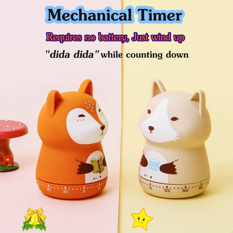 Cute Animal Mechanical Kitchen Timer - 60-Minute Countdown (Fox)