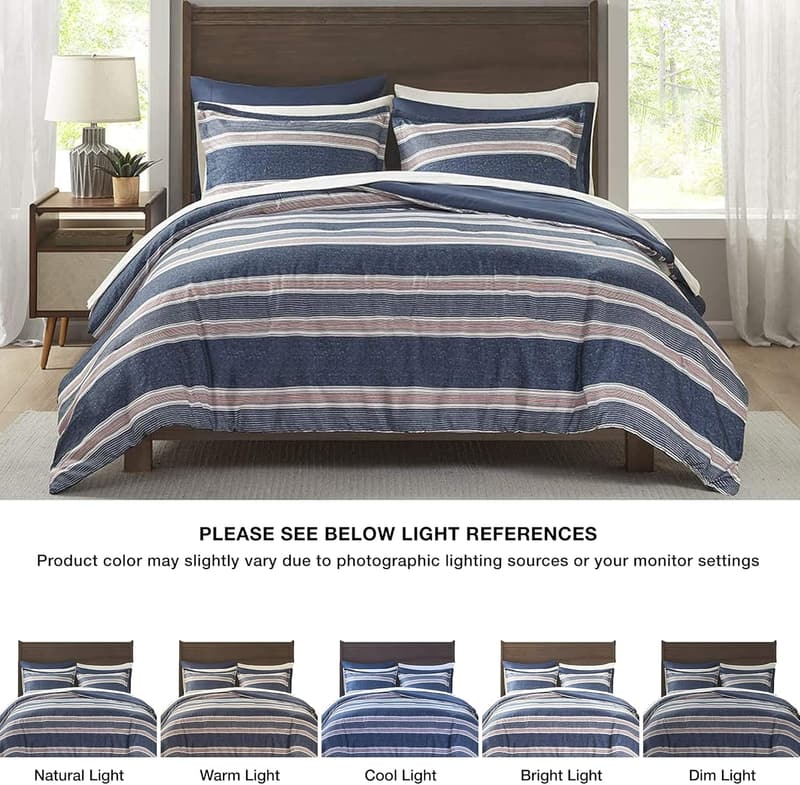 College Dorm Room Comforter Set - Navy/Red Stripes with Sheets