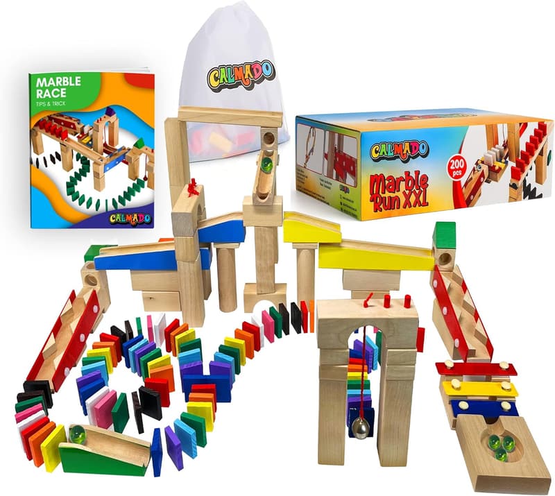 Wooden Marble Run Set for Kids - 200 pcs Beech Wood