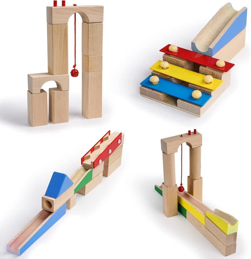Wooden Marble Run Set for Kids - 200 pcs Beech Wood