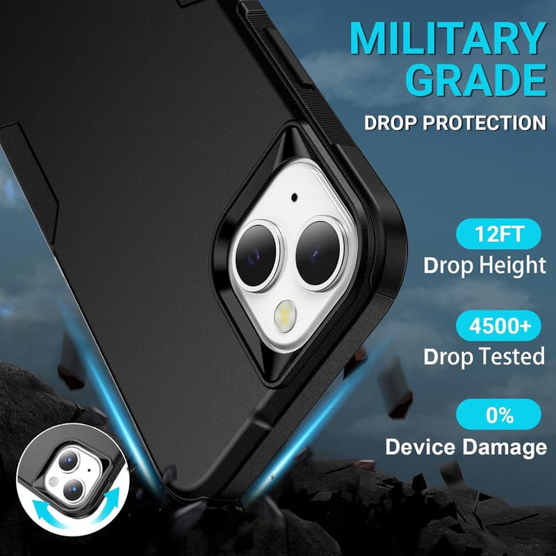 iPhone 14 Heavy Duty Shockproof Case - Military Grade Black