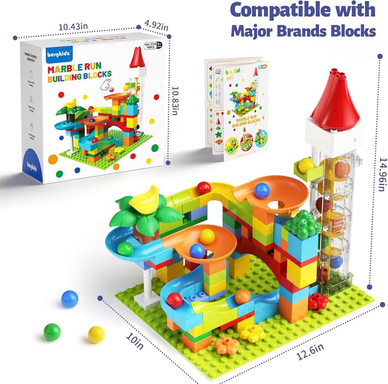 Motorized Marble Run Toy with Elevator – STEM Building Playset