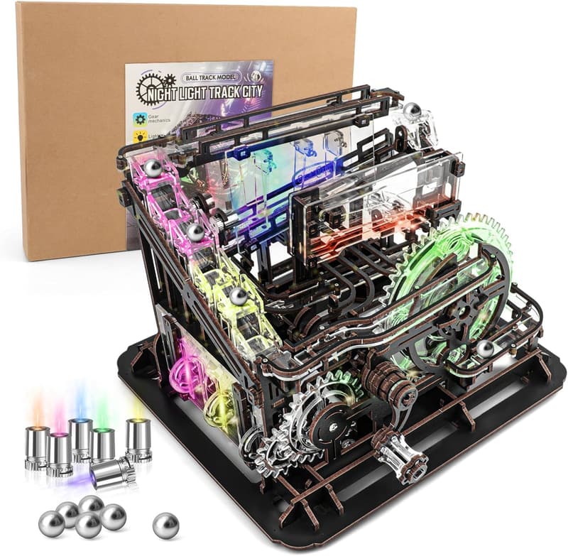 LED Light 3D Wooden Marble Run Puzzle Kit for Adults