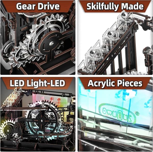 LED Light 3D Wooden Marble Run Puzzle Kit for Adults