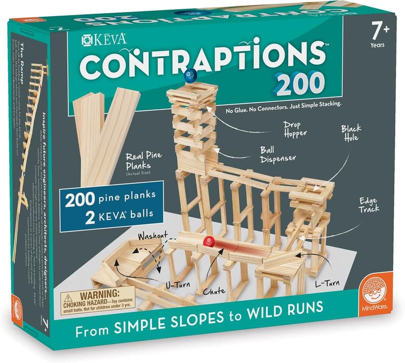 KEVA Contraptions Wooden Building Set with Marble Run - 200 Planks