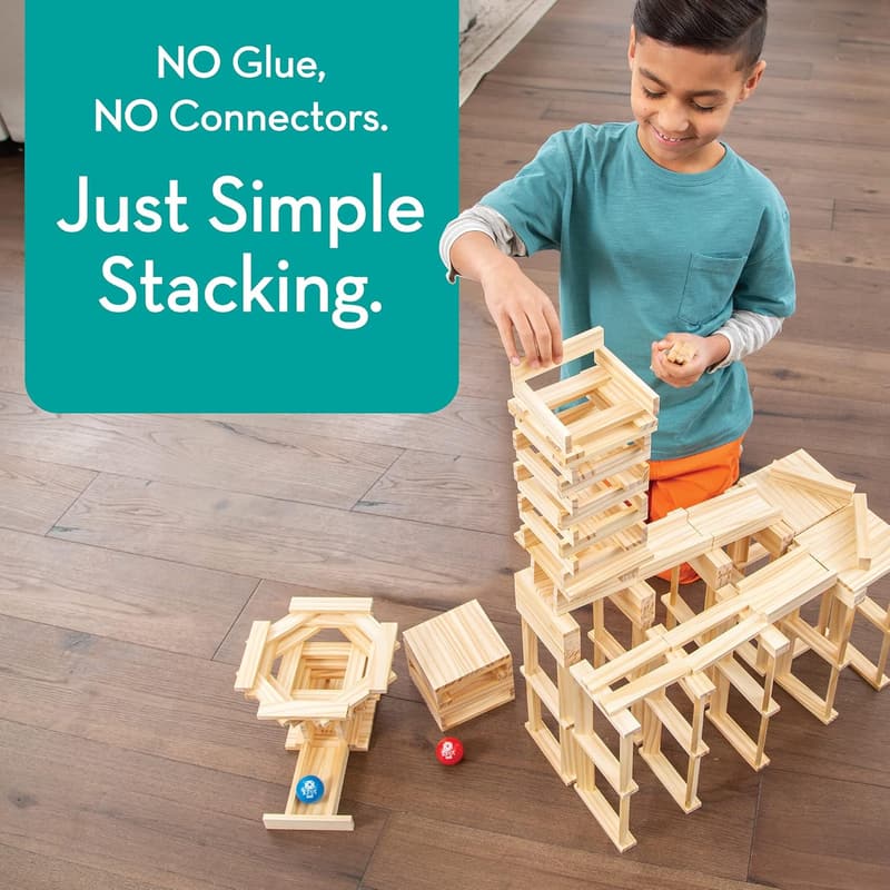 KEVA Contraptions Wooden Building Set with Marble Run - 200 Planks