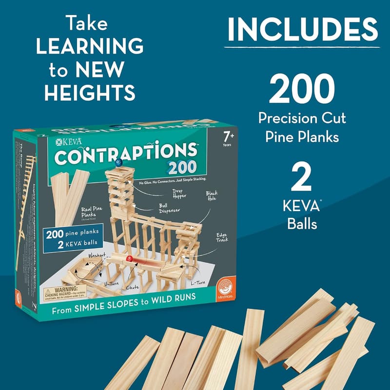KEVA Contraptions Wooden Building Set with Marble Run - 200 Planks