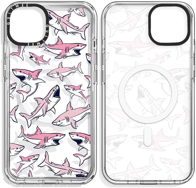 Cute Pink Shark iPhone 15 Plus Case – Shockproof MagSafe Compatible
