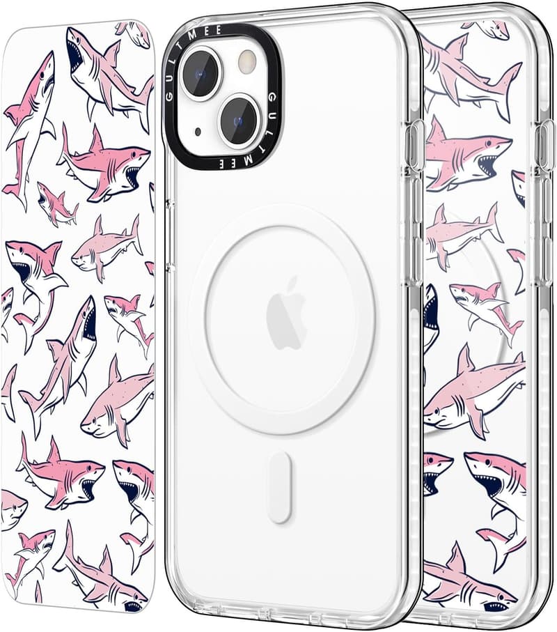 Cute Pink Shark iPhone 15 Plus Case – Shockproof MagSafe Compatible