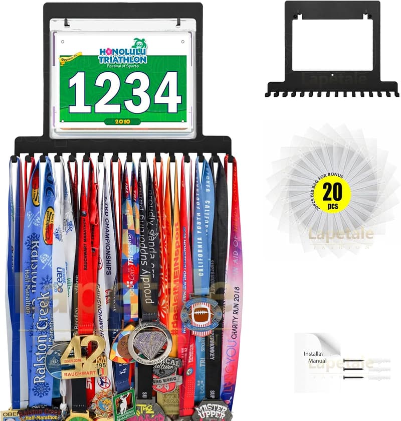 Runner Medal Holder Wall Hanger for Marathon and Bib Display